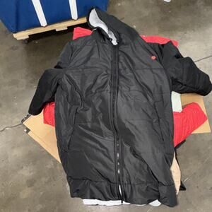 Men's Winter Hooded Puffer Long Coat Jacket Zip Closure Black Size XL